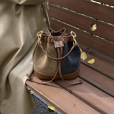 New Denim Splicing Shoulder Bucket Bag Fashionable Commuter Large Capacity Oblique Span Bag Fashionable Bucket Handbag Women