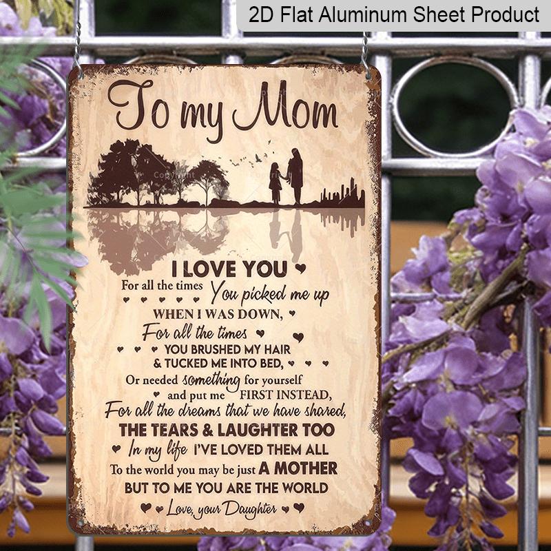 2D Flat, 1pc To My Mom Metal Wall Plaque - Parent-Child Silhouette Aluminium Sign with Heartfelt Message, Durable Wall-Mounted Decoration Suitable