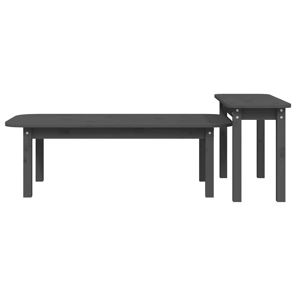 2 Piece Coffee Table Set Grey Solid Pine Wood