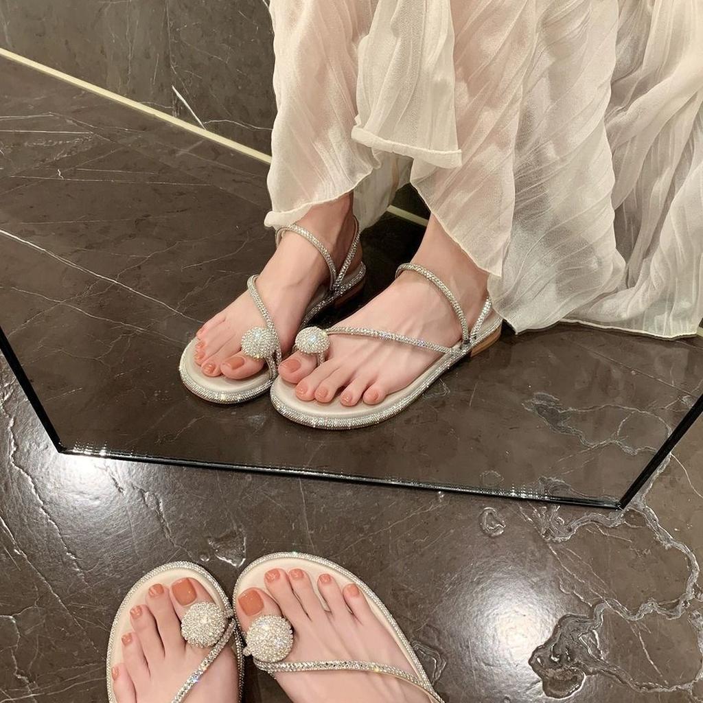 Freizeit-Sandalen Damen-Sandalen Set Zehentrenner Gefühl Fee Strasssteine Sommer Taubenei Außenbekleidung Premium