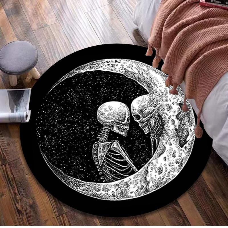 Gothic Skull Circular Rug Office Decorative Carpet For Living Room Bedroom Door Mat Floor Rug Computer Chair Area Rug