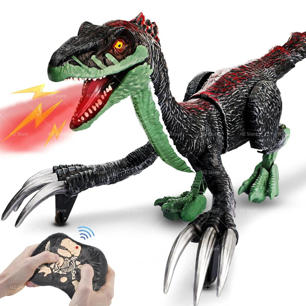2.4GHZ Remote Control Dinosaur Toys Walking Therizinosaurus RC Dinosaur Toy with Mist Spray/Light for Gift