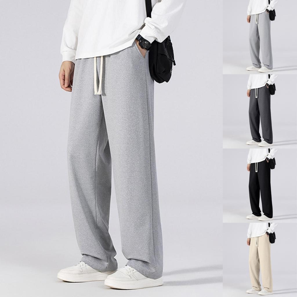 Men's Casual Slim Fit Athletic Pants Elastic Waistband with Drawstring Adjustable Waist Straight Leg Long Trousers for Everyday Wear