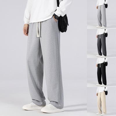 Pantalon de sport décontracté ajusté pour homme Ceinture élastique avec cordon de serrage Taille réglable Jambe droite Pantalon long pour un usage quotidien