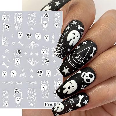3D-Halloween-Nagelkunst-Aufkleber, geprägt, Kürbis, Rose, Geisterschädel, Nagelaufkleber, Spinnennetz-Designs, selbstklebende Slider-Aufkleber, Maniküre
