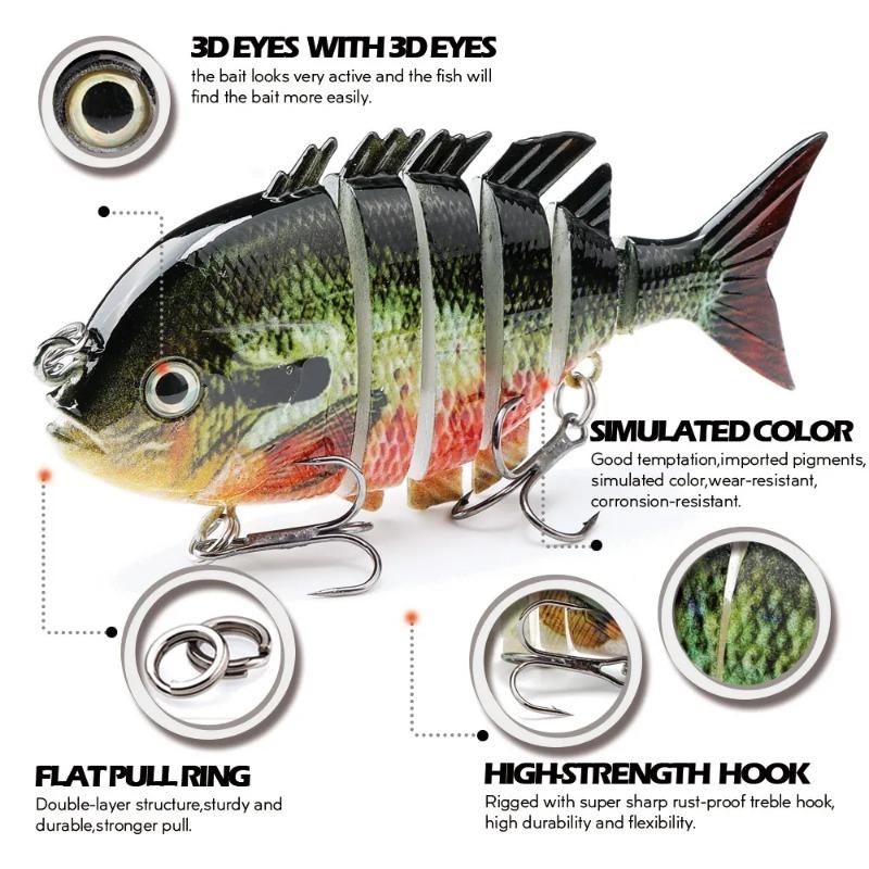 Hanlin 8cm 14.5g Esche da Pesca Multi-Articolate Affondanti Tipo Shad Wobbler Corpo Duro Swimbait Realistico Pesce Sole Bass Attrezzatura
