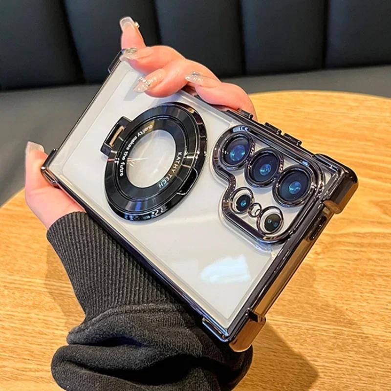 Magnetic Plating Stand Bracket Case For Samsung Galaxy S25 S24 S23 S22 S20 FE Note 20 Ultra Shockproof Kickstand Back Cover