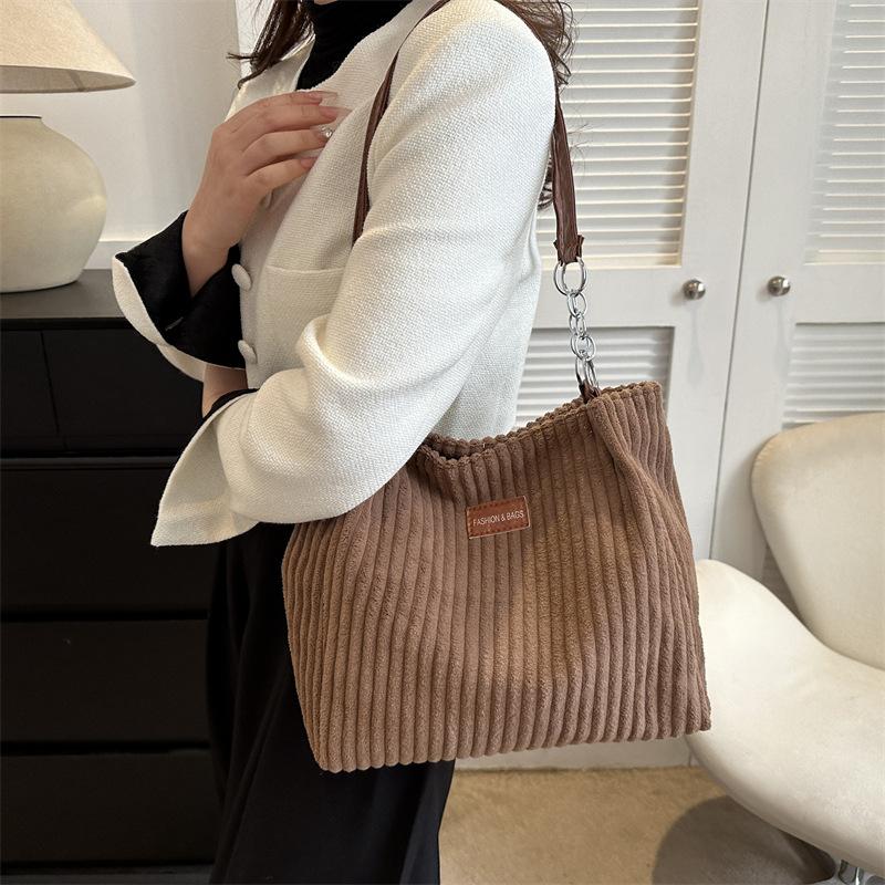 Große, geräumige Cord-Wintertasche, lässig, schlicht und tragbar, Schultertasche