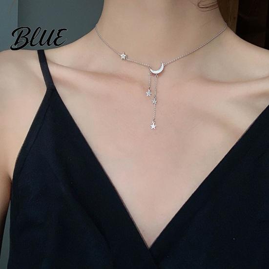 Anti-oxidation Necklace Lady Moon And Star Pendant Rhinestone Adjustable Alloy