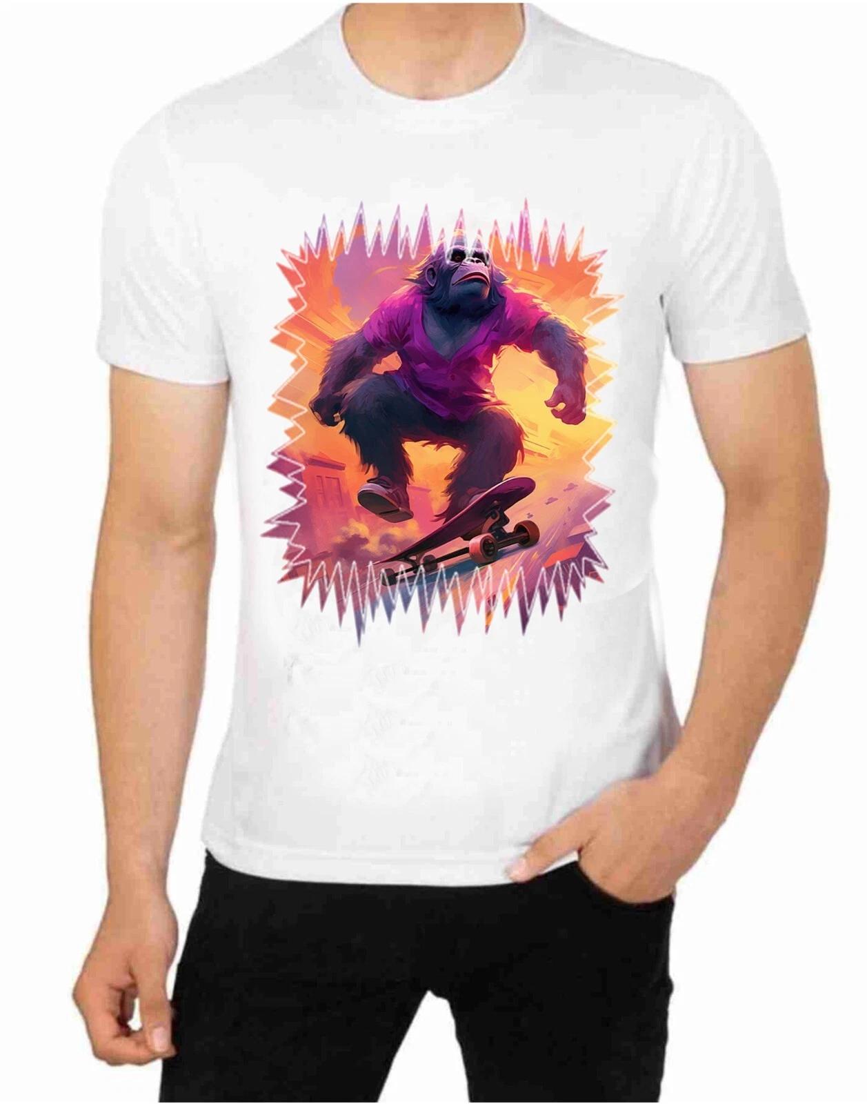 Bigfoot Sasquatch Skateboarding Art on a T-Shirt Skate Board Art Catch Me 4XL