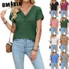 Women's Fashion Casual Solid Color Print Short Sleeve V Neck Blouses & Shirts