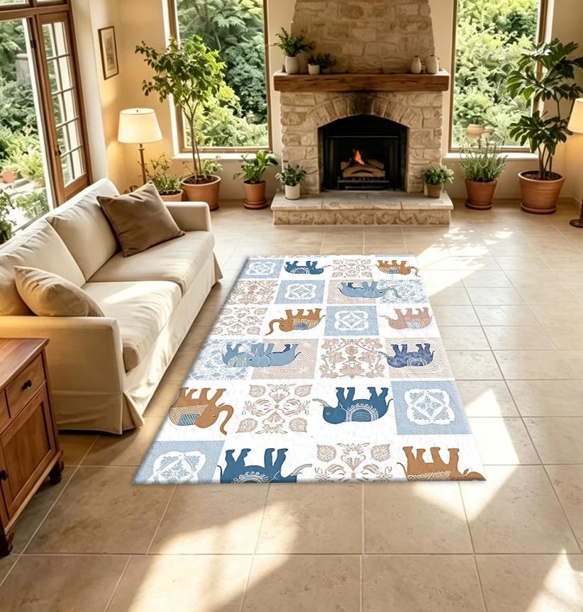Boho Elephant Pattern Carpet Flooring Stylish Printed Area Rug Decorative Indoor Floor Carpet for Household