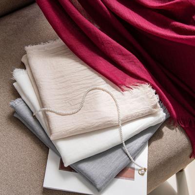 Bufanda de algodón y lino de otoño, color liso, sencilla, con protección solar, de seda de alta gama para mujer, de hilo, para la cabeza y el cabello.