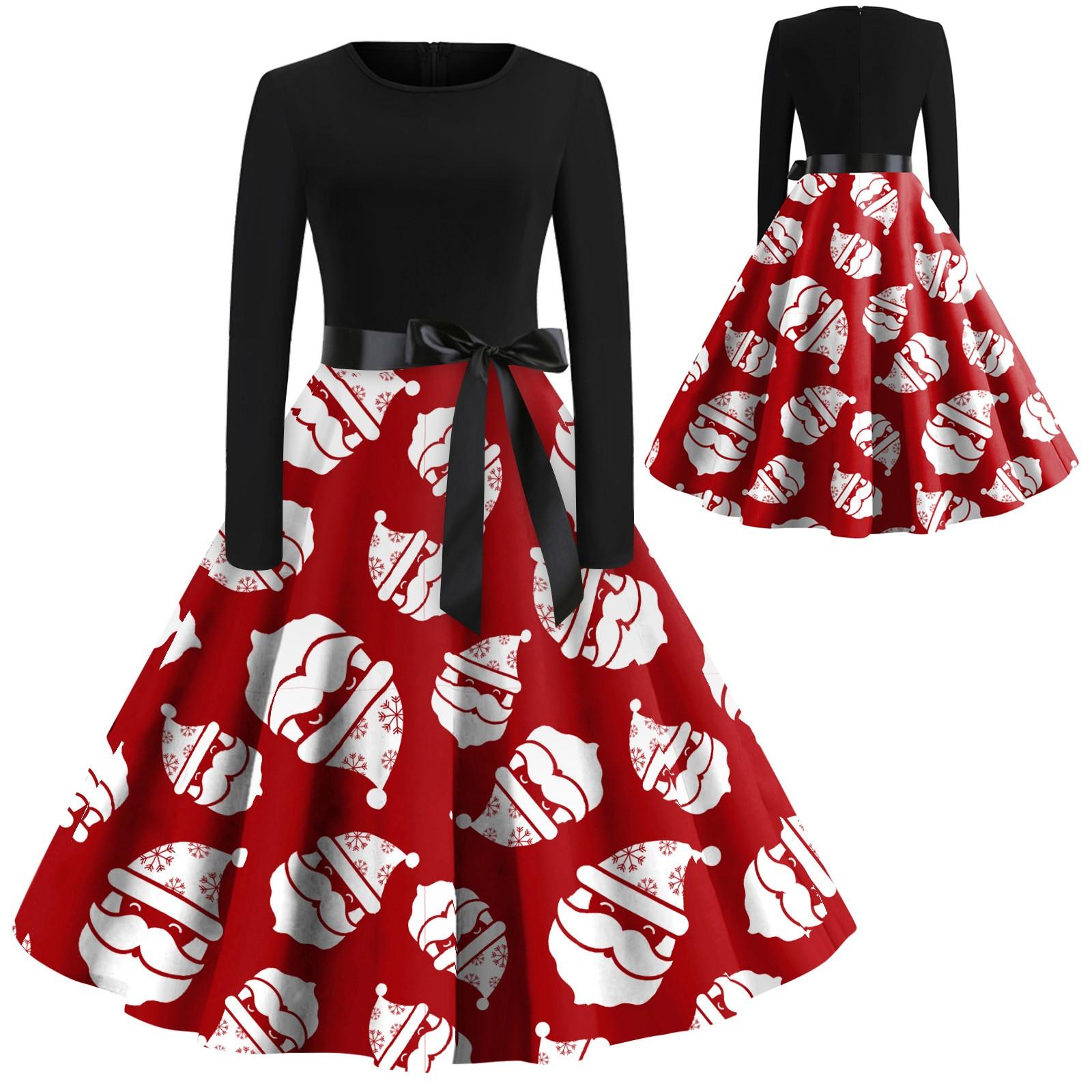 

Рождественское расклешенное платье с принтом для женщин, платье с длинными рукавами, вечерние повседневные платья, рождественские платья XL