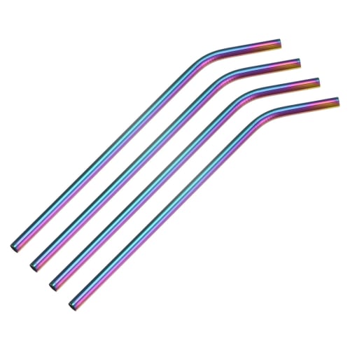 uxcell Reusable Metal Straws, Curved Drinking Straws, 4-Pack, Stainless Steel, 266mm x 8mm, for Milkshakes, Beverages, and Juices, Rainbow Colors