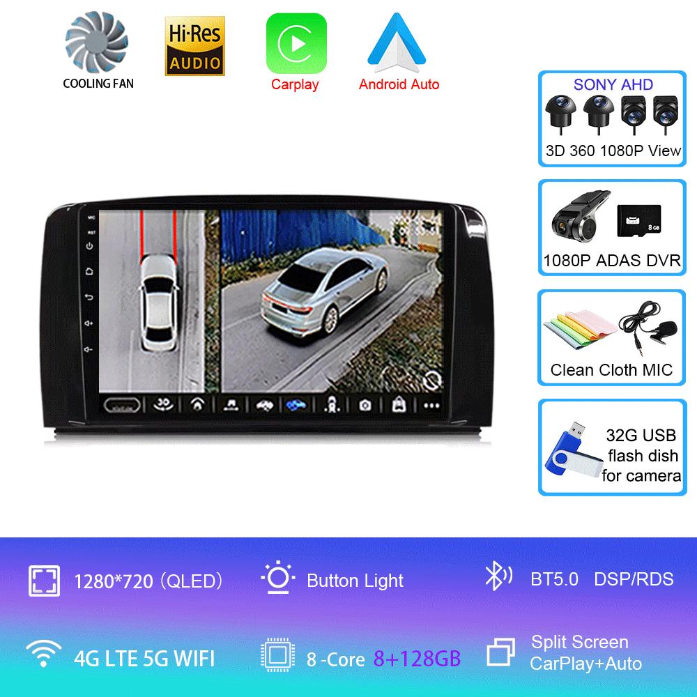 Android14 For Mercedes Benz R-class W251 R300 Car Radio Multimedia Video Player GPS Navigation Carplay Stereo 5G WIFI 360 Camera