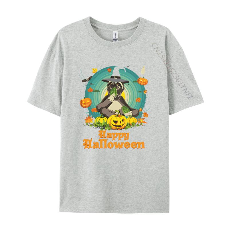 Mens Tshirts Happy Halloween Sloth Dog Pumpkin T Shirt Cotton Cool Tees For Men Loose Tops Tees