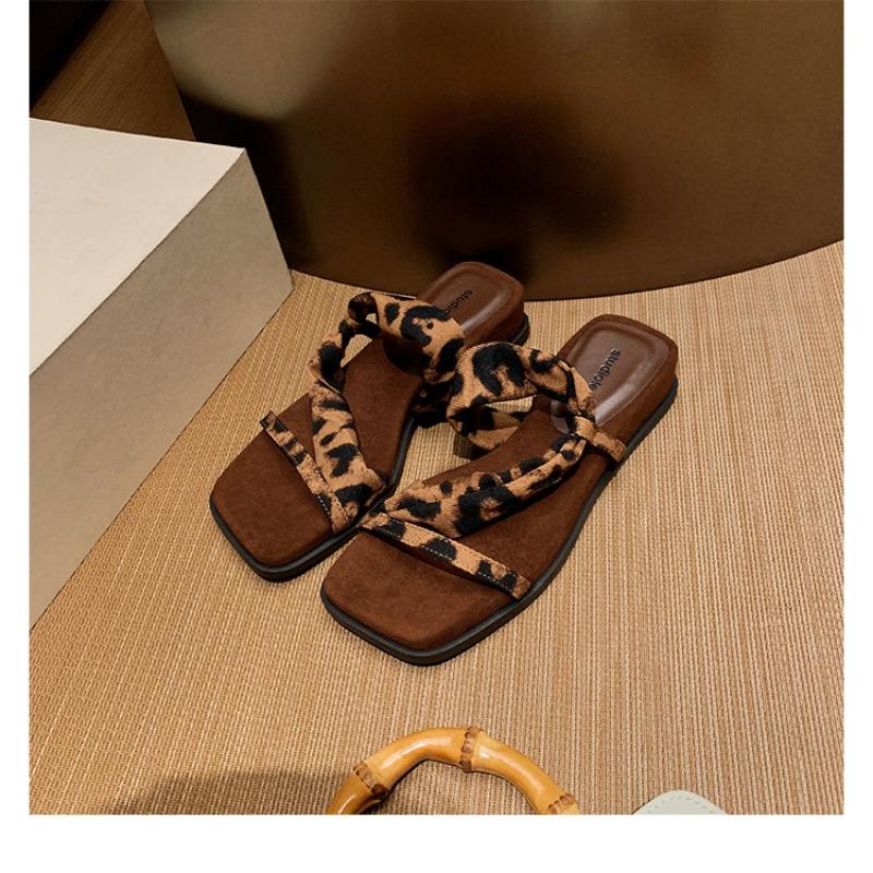 Sheepskin~ 4cm Height Increase Temperament Square Head Wrap with Sandals Slope Heel Thick-soled Slippers Women's Summer Sandals