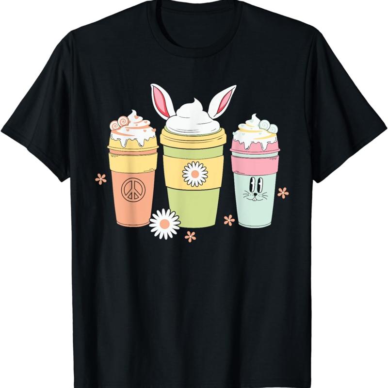 Happy Easter Bunny Coffee Lover Latte Iced Day T Shirt S разноцветный