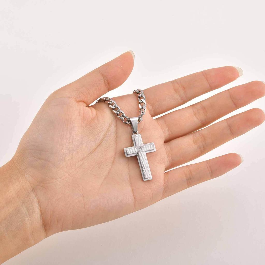Vnox Stainless Steel Cross Pendant Necklace for Men Boys, Fashion Waterproof Link Chain Christian Prayer Jewelry Gifts Accessory