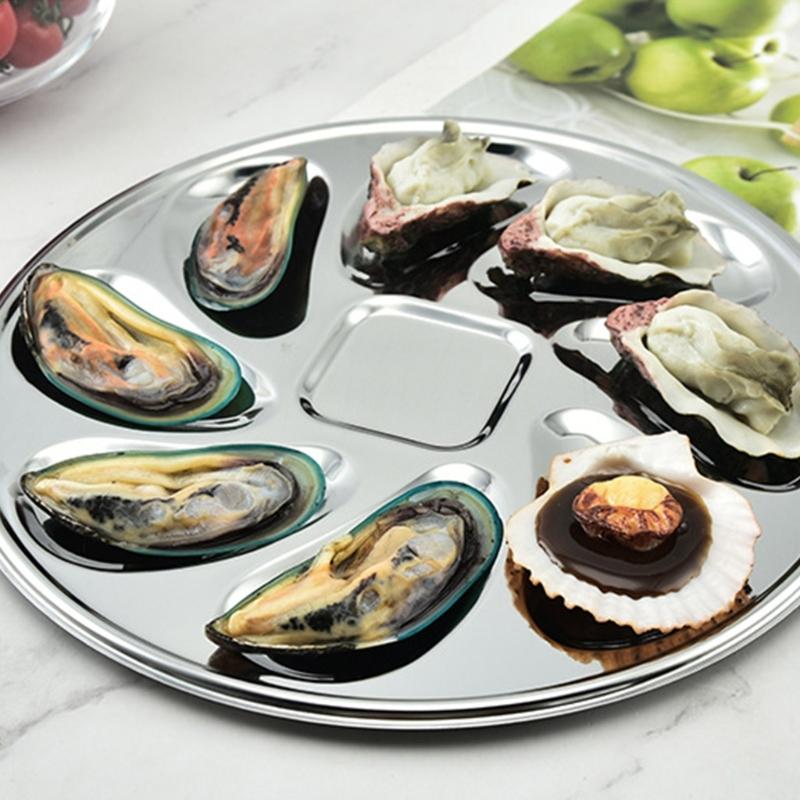 Versatile Shellfish Tray 8 Slot Plate Shellfish Seafood Tray Stainless Steel Material Suitable for Seafood Delight
