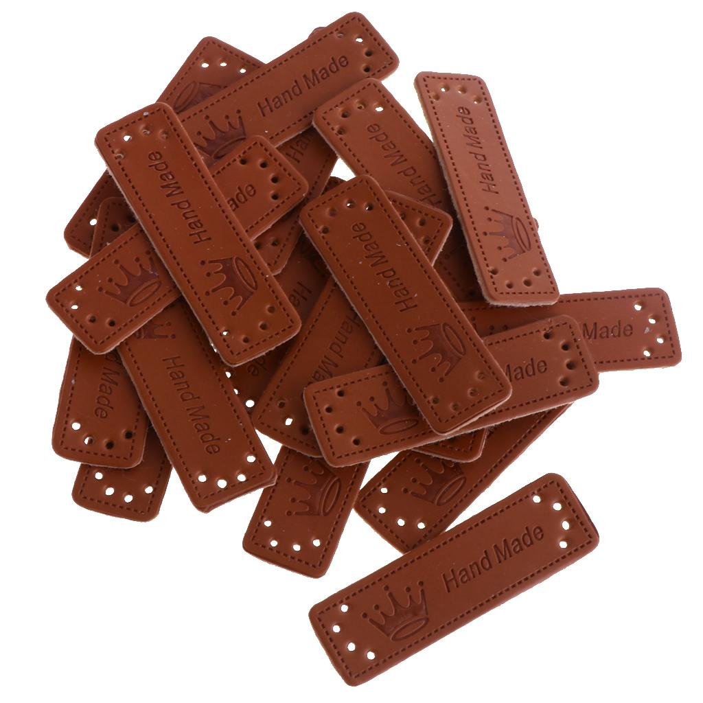 20 Pcs PU Leather Labels Handmade Embossed Tags DIY Sewing Embellishments Craft