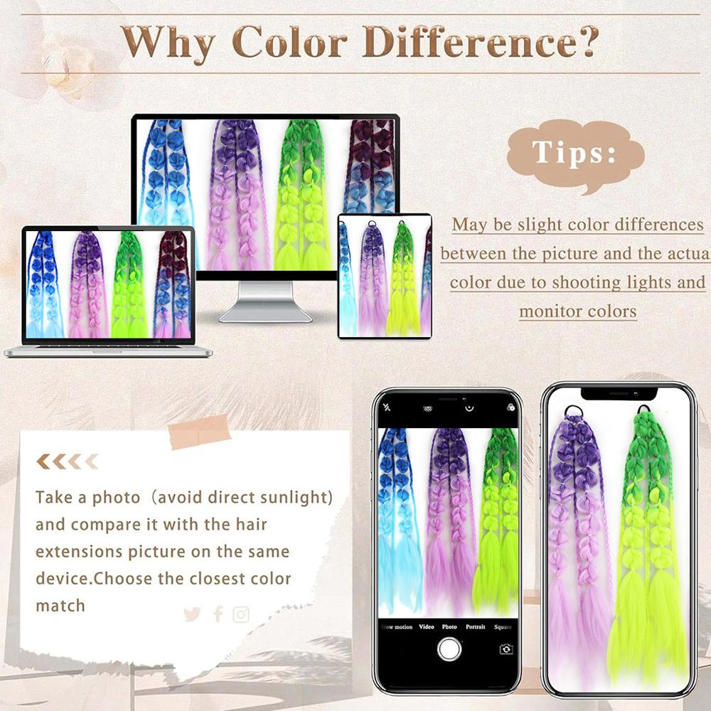 24 Inch Synthetic Gradient Corlorful Bubble Braids Ponytail Hair Extensions Rubber Band Style Hairpiece For Party Costume Halloween Wear