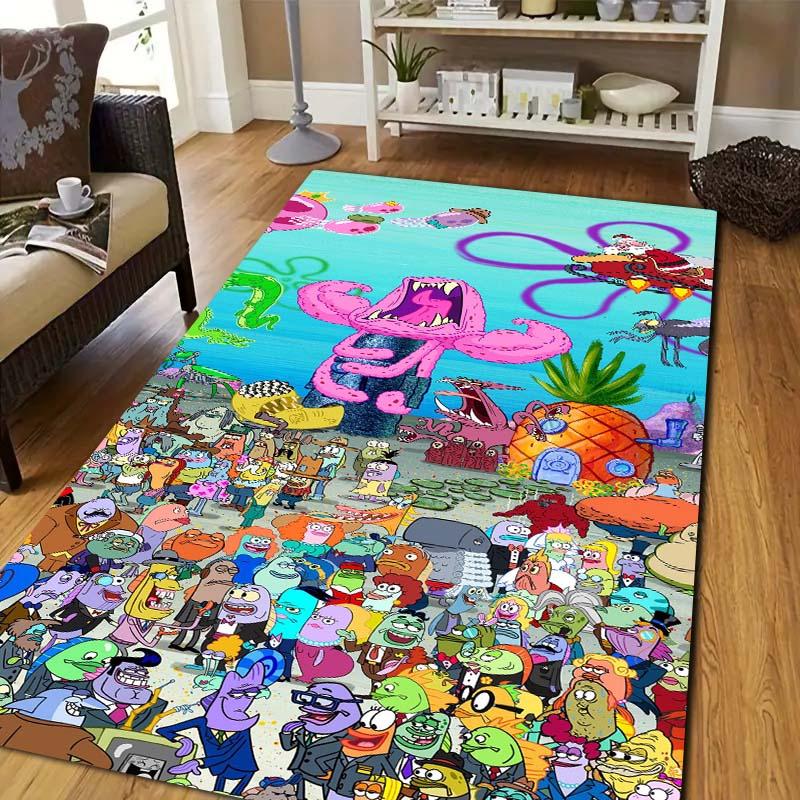Sponge‑Bob Cartoon Print Area Rug Non‑Slip Floor Mat Soft Carpet For Kids Bedroom Living Room Sofa Indoor Decor Birthday Gift