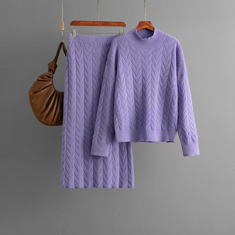 Fashion Wind New Arrival Fashion Half Turtleneck Knitting Sweater Skirt Suit Sweater and Skirt Set