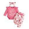 2026 Autumn Baby Girl Long-Sleeve Bodysuit, Bow Floral Pants & Headband Set