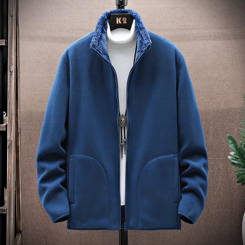 

Мужской осенне-зимний теплый флисовый кардиган свободного размера большого размера, теплая куртка с воротником-стойкой XXXL синий