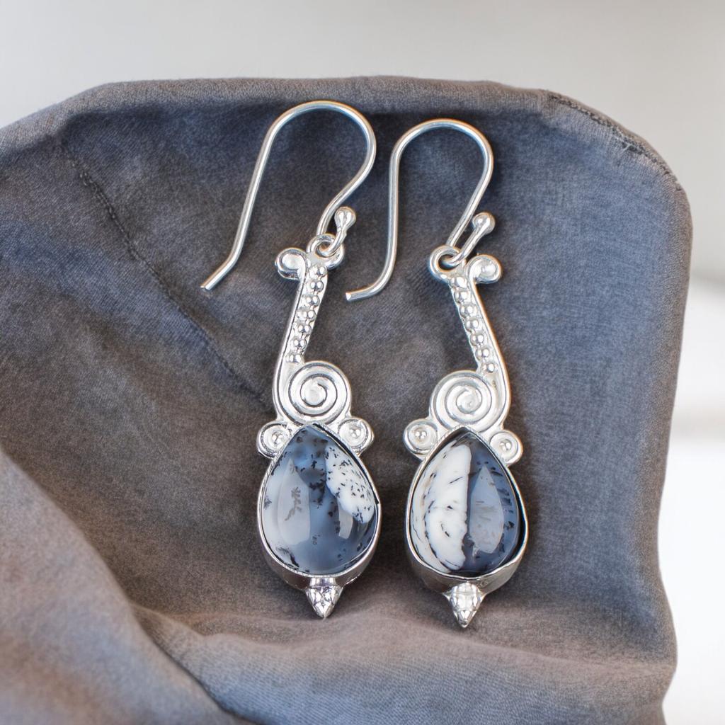 Real Dendritic Opal Gemstone 925 Sterling Silver Stylish Jewelry Earrings 2.10" EE-37-20