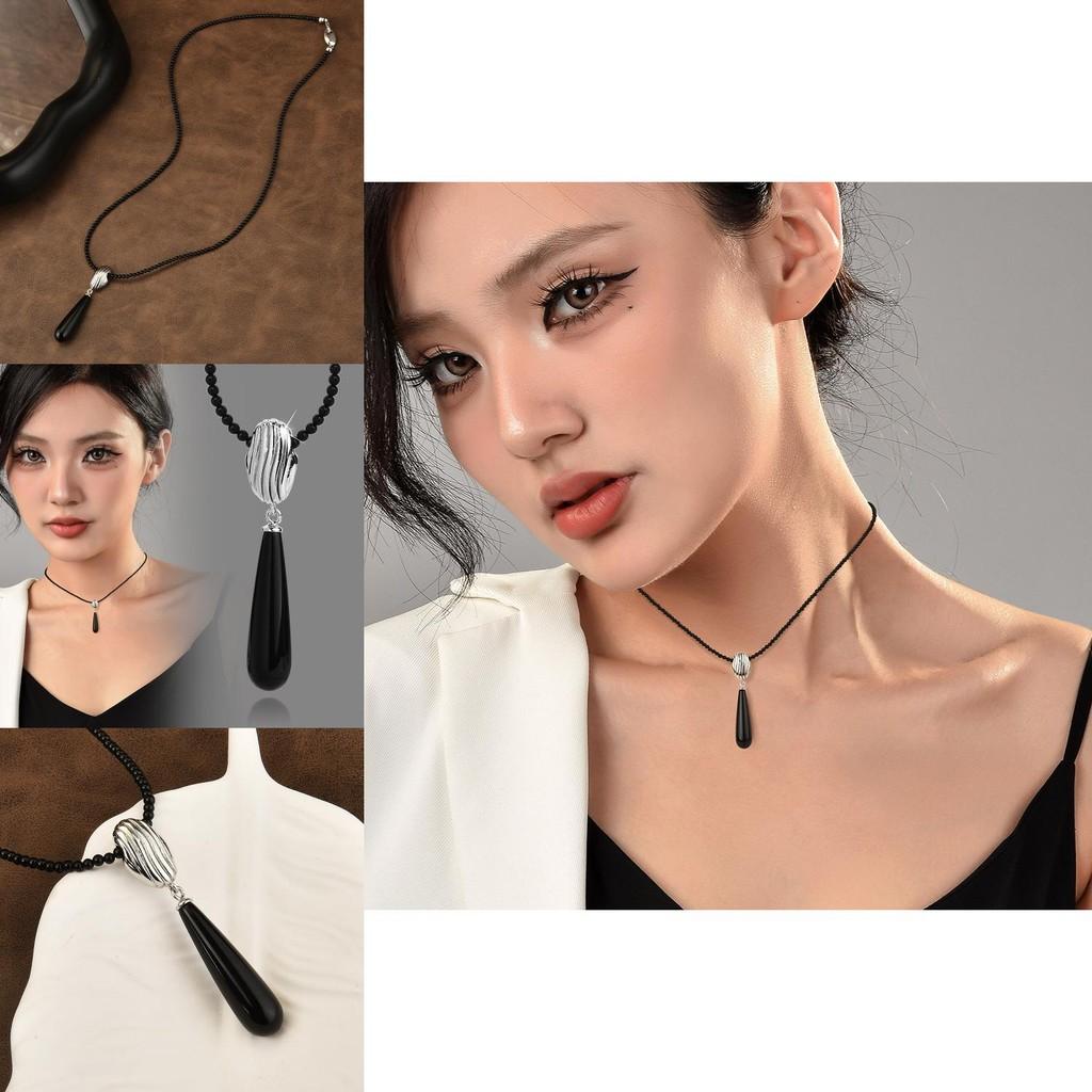 Contemporary Black Onyx Pearl Necklace With Exquisite Gemstone Inlays And Geometry