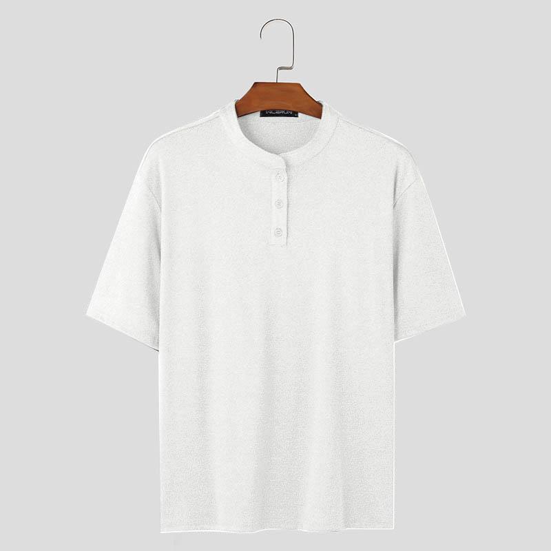 

INCERUN Мужская футболка с коротким рукавом Henley, летние повседневные топы с круглым вырезом XL белый