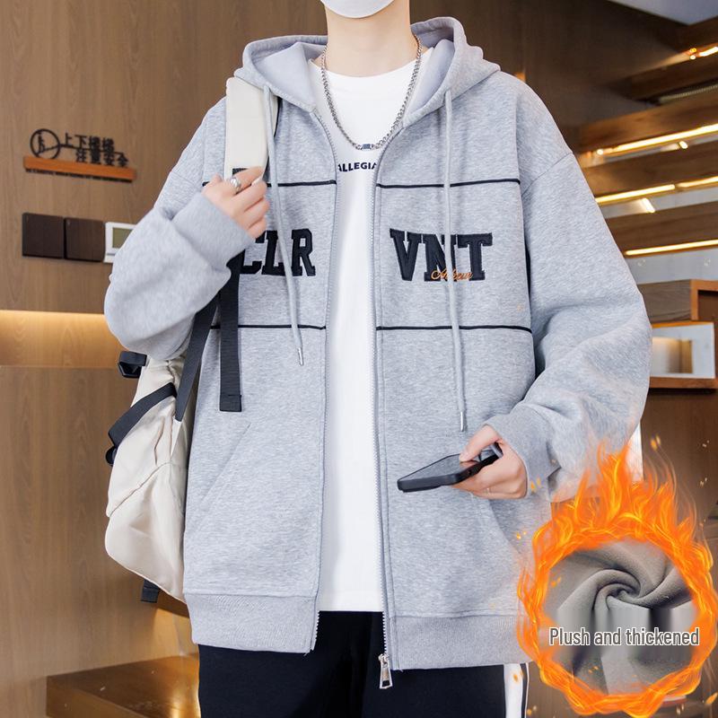 Autumn/Winter Cardigan Hoodie for Boys (Ages 13-16) - Stylish, Thick, Plus Velvet Outerwear