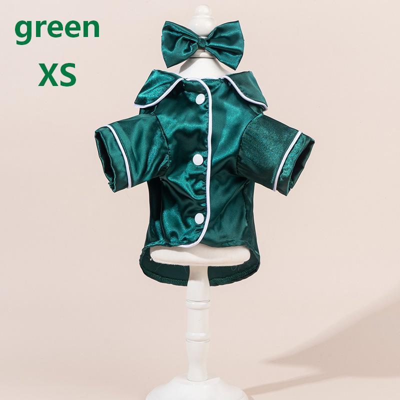 Satin Dog Pajama Set Cute Pet Sleepwear with Matching Bow Headband Soft Outfit for Tiny Puppy Kitten Indoor Wear