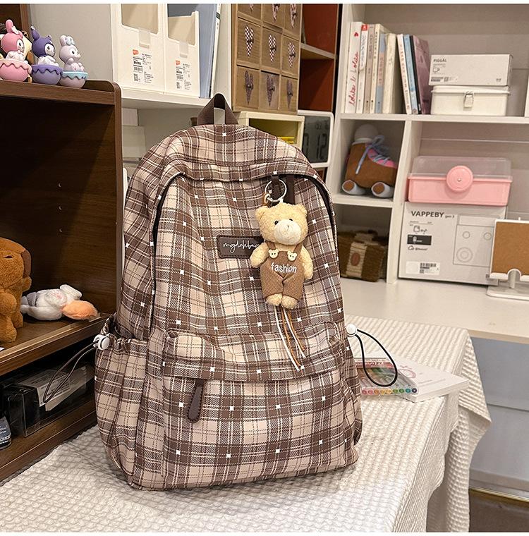 Schoolbag Sweet Tone Soft Mist Texture Plaid Low Saturation Backpack College Style Junior High School Girls Light Backpack
