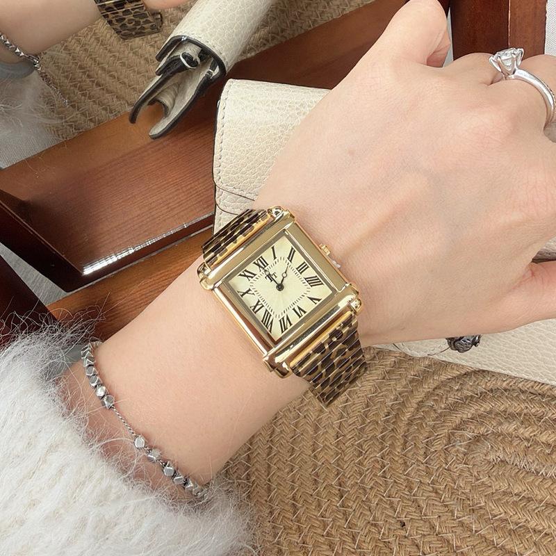 Neue Trendige Und Modische Uhr Mit Stahlarmband Leopardenmuster Netzarmband Und Quadratischem Zifferblatt Eine Hochwertige Damenuhr