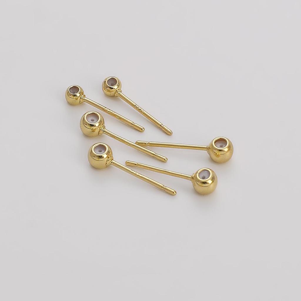 1pair 3/4mm Brass Ball Stud Earring Findings with Rubber Stoper for Fashion Earring Making