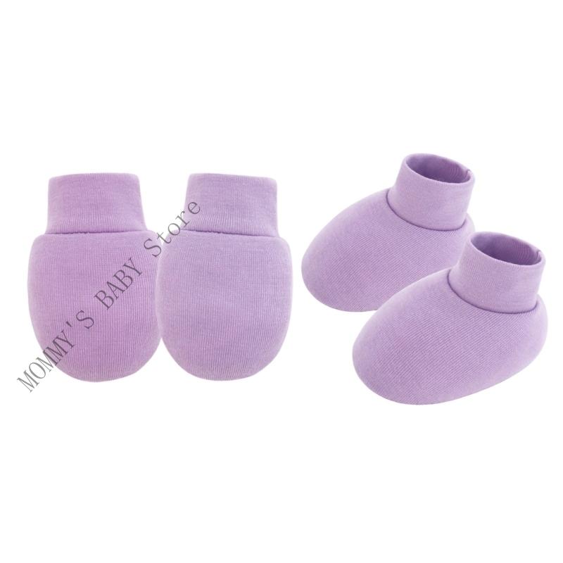 

H3CD Breathable Cotton Baby Mittens and Foot Cover with Elastic Cuffs Nonslip Design for Newborns Sensitive Skin Care