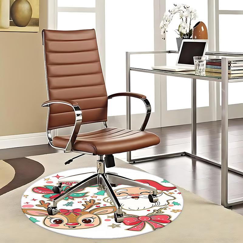 1ks Vánoční Santa Claus a Sob Kulatý Koberec Anime Kreslený Design, Sváteční Dárek, Protiskluzová Rohožka pod Kancelářskou Židli, Domácí Dekorace, Obývací Pokoj