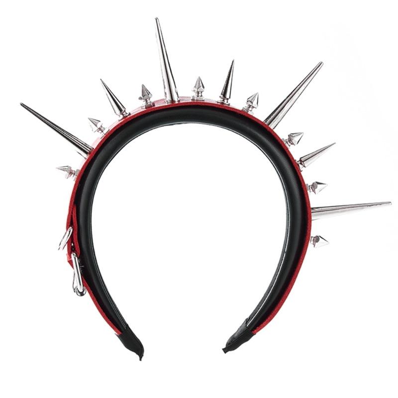 Gothic Punk PU Belt Hair Band With Rivet Studded Design Cool Hairhoop For Women Daily Wear and Festival Gathering