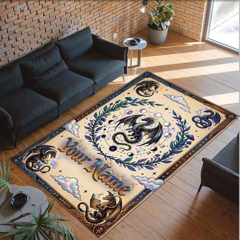Dragon Theme Crystal Velvet Rug Personalized Custom Name Text Soft Floor Mat Home Decor