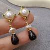 Lanyun Designer Original French Heroine Retro Geometric Natural Freshwater Pearl Earrings Agate Water Drop Earrings