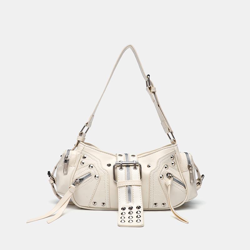 Punk Girl Style Rivet Armpit Bag Solid Color PU Motorcycle Style Single Shoulder Diagal Cross Bag