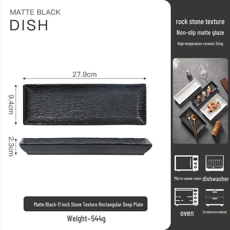 Rectangular Black & White Ceramic Sushi and Dessert Plate