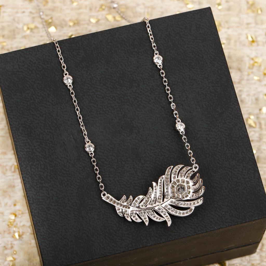 Hot Brand Vintage Full Diamond Women's Necklace Luxury Jewelry for Women Feather Designer Pendant Pure 925 Silverparty  Necklace