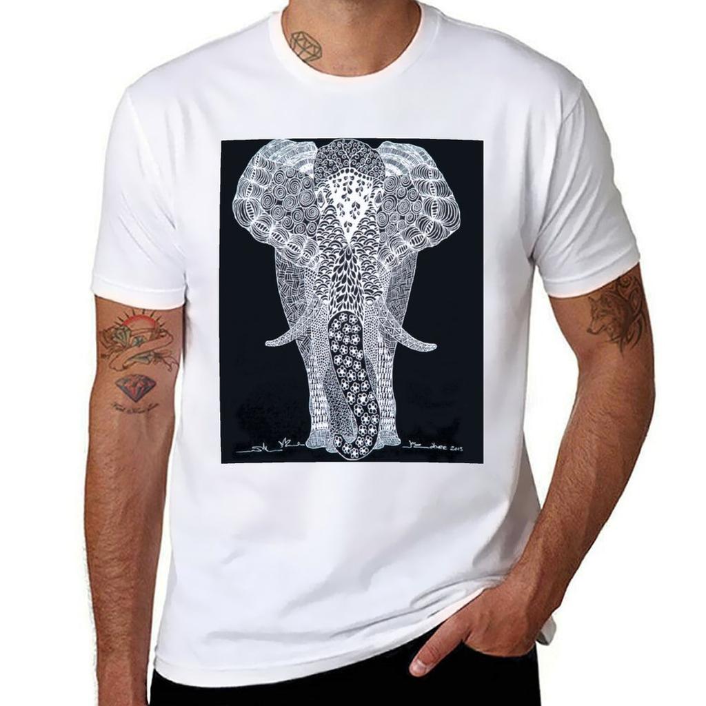 Black And White Doodle Elephant Tshirt Sporty Casual Quick Dry Tshirt