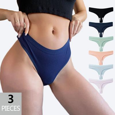 3 Stück vertikal gestreifte Baumwollhöschen für Damen, einfacher bequemer Tanga, sexy Dessous-Set für Damen