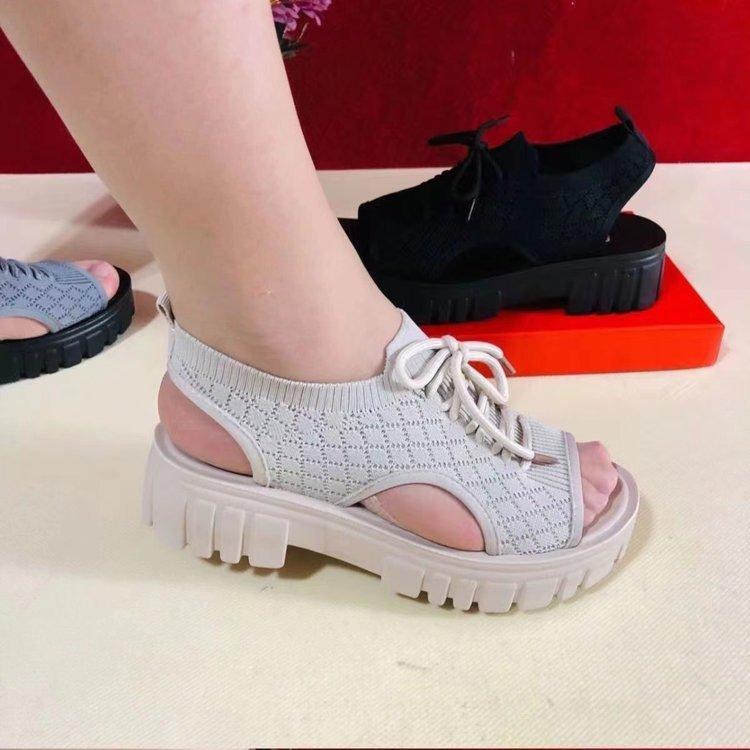 

Летние новые модные сандалии с толстой подошвой и вязаным верхом с открытым носком, женские удобные и дышащие 40